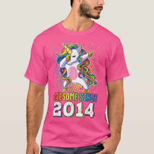 Camiseta Awesome Since 2014 Girls Boys Dabbing Unicorn Birt