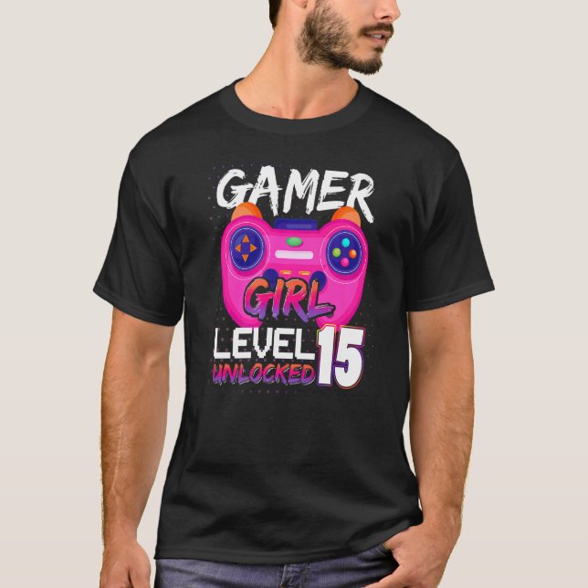 Camiseta Awesome Video Games Controller Level 15 Unlocked G (Anverso)