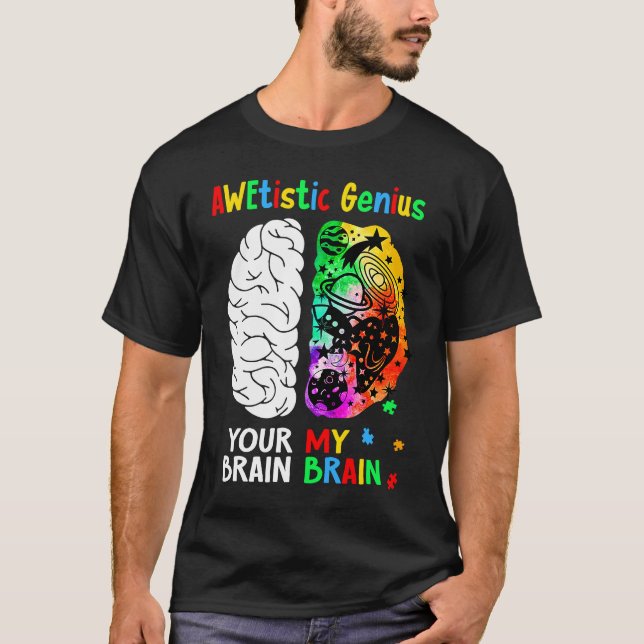 Camiseta Awetistic Genius Brain Autism Awareness Month Puzz (Anverso)
