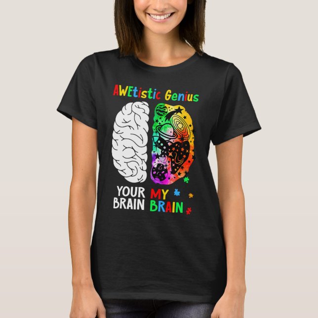 Camiseta Awetistic Genius Brain Autism Awareness Month Puzz (Anverso)
