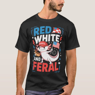 Camiseta Axolotl 4 De Julio Usa Rojo Blanco Y