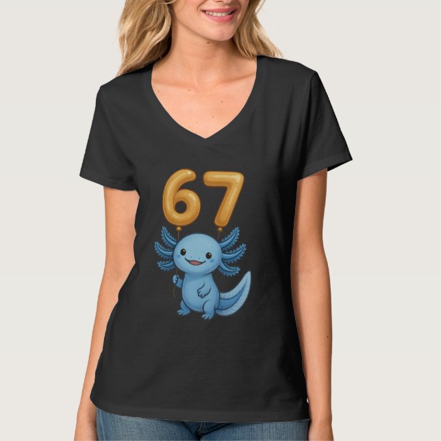 Camiseta Axolotl 67 Meme Six Seven Balloon Funny Gen Alpha  (Anverso)