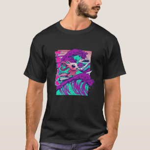 Camiseta Axolotl, Axolotl de Surf Gracioso, Ondas Kanji
