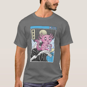 Camiseta Axolotl Beber Fresa Leche Kanagawa Ola 80S
