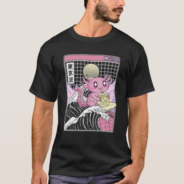 Camiseta Axolotl Beber Leche de plátano Kanagawa Wave Anime (Anverso)
