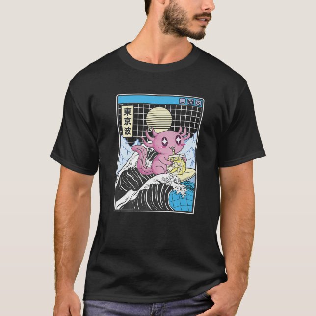 Camiseta Axolotl Beber Leche de plátano Kanagawa Wave Anime (Anverso)
