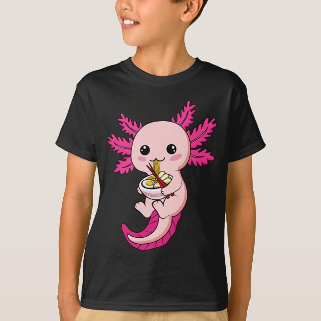 Camiseta Axolotl Comer fideos Ramen Kawaii Anime Boy (Anverso)