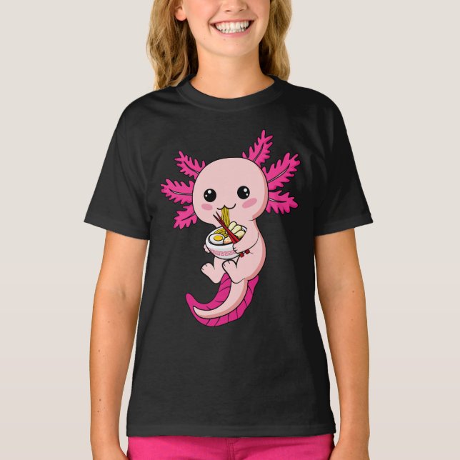 Camiseta Axolotl Comer fideos Ramen Kawaii Anime Chica (Anverso)