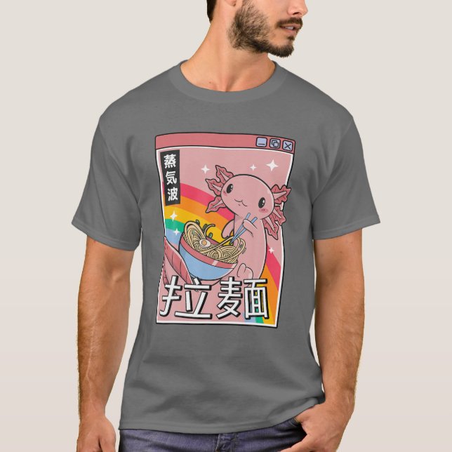 Camiseta Axolotl Comer Ramen Japón Estilo Otaku Vaporwa 80 (Anverso)