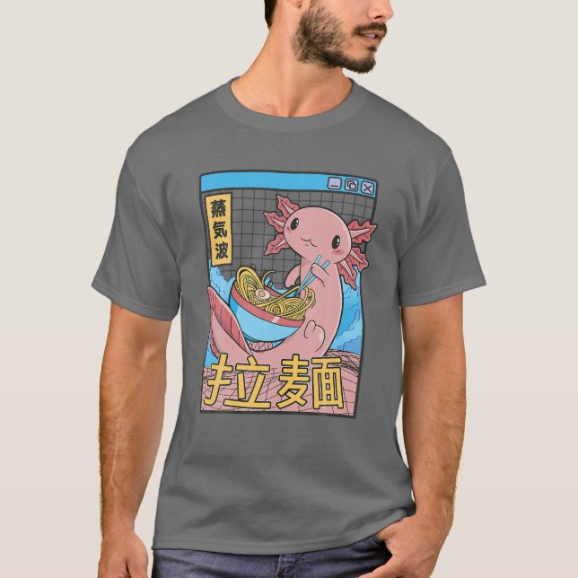 Camiseta Axolotl Comer Ramen Japón Estilo Otaku Vaporwa 80 (Anverso)