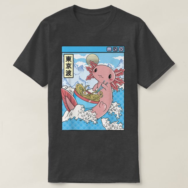 Camiseta Axolotl Comer Ramen Japón Waves Anime Kawaii Vapo (Diseño del anverso)
