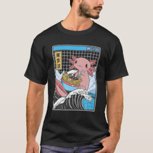 Camiseta Axolotl comiendo Ramen Kanagawa Wave Kawaii Anime 