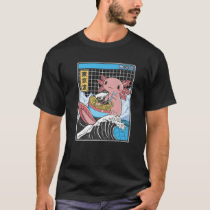 Camiseta Axolotl comiendo Ramen Kanagawa Wave Kawaii Anime