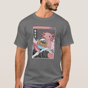 Camiseta Axolotl comiendo Ramen Kanagawa Wave Kawaii Anime 