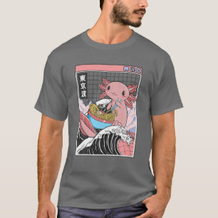 Camiseta Axolotl comiendo Ramen Kanagawa Wave Kawaii Anime 