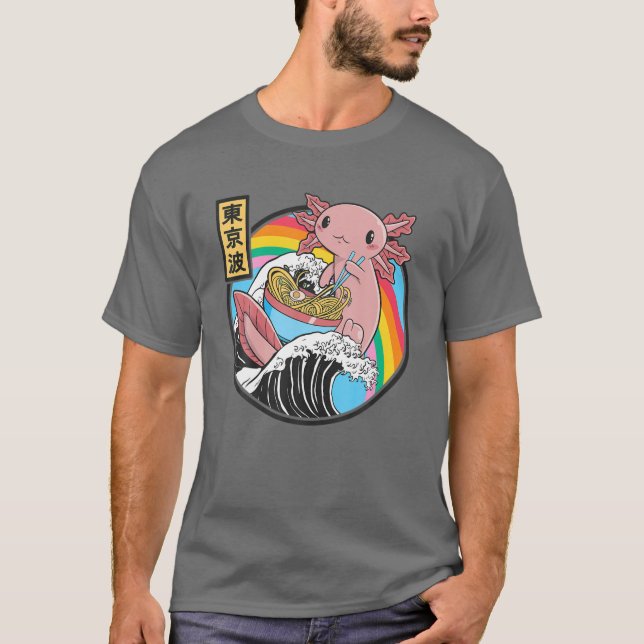 Camiseta Axolotl comiendo Ramen Kanagawa Wave Kawaii Anime  (Anverso)
