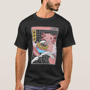 Camiseta Axolotl comiendo Ramen Kanagawa Wave Kawaii Anime