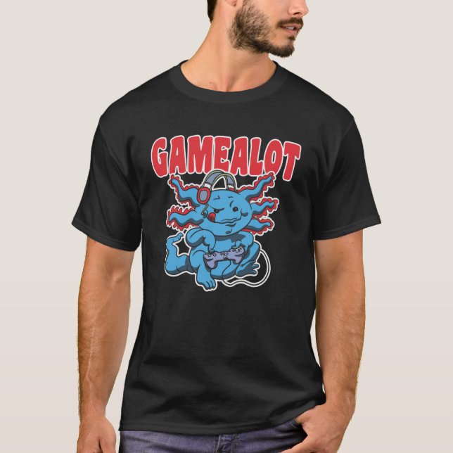 Camiseta Axolotl con controlador y el dicho Gamealot (Anverso)