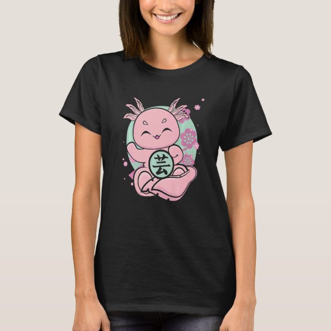 Camiseta Axolotl Cuto Con Estética Kanji Y Japonesa (Anverso)