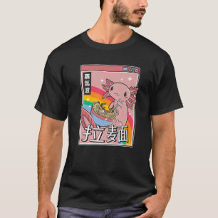 Camiseta Axolotl Eating Ramen Japan Style 80S Otaku Vaporwa