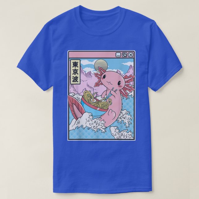 Camiseta Axolotl Eating Ramen Japan Waves Anime Kawaii Vapo (Diseño del anverso)
