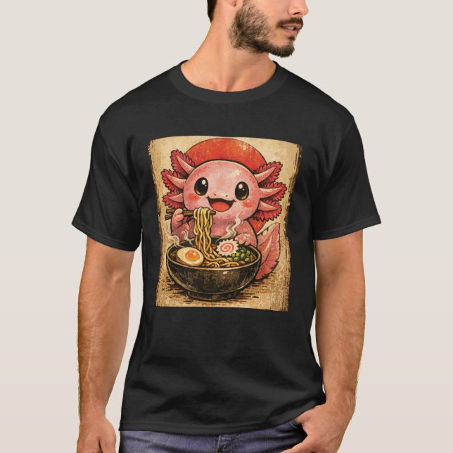 Camiseta Axolotl Eating Ramen Japanese Noodles Kawaii Art N (Anverso)