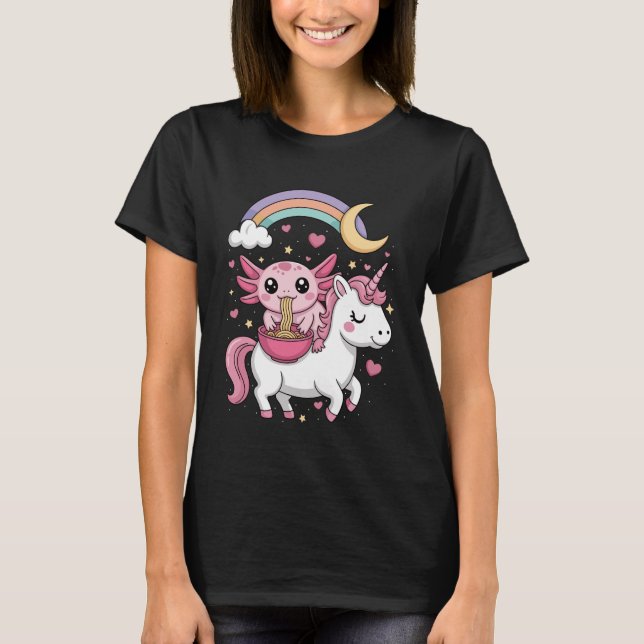 Camiseta Axolotl Eating Ramen Noodles Cute Kawaii Kids Teen (Anverso)