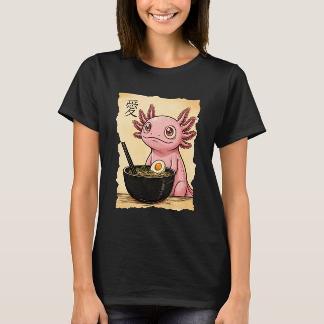 Camiseta Axolotl Eating Ramen Noodles Kawaii Anime Aestheti (Anverso)