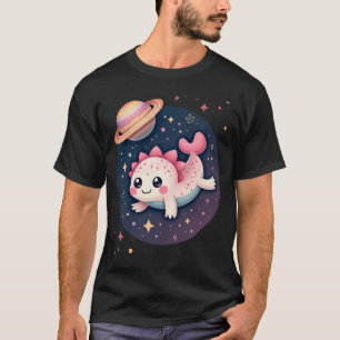 Camiseta Axolotl Espacial Galáctico Kawaii Sticker Cósmico