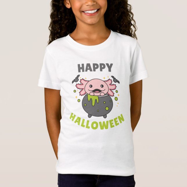 Camiseta Axolotl Feliz Halloween Cauldron Bat (Anverso)