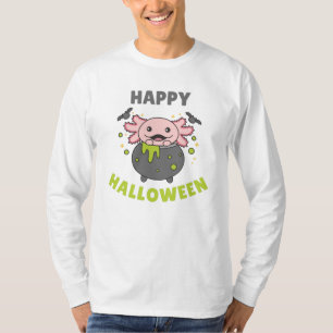 Camiseta Axolotl Feliz Halloween Cauldron Bat