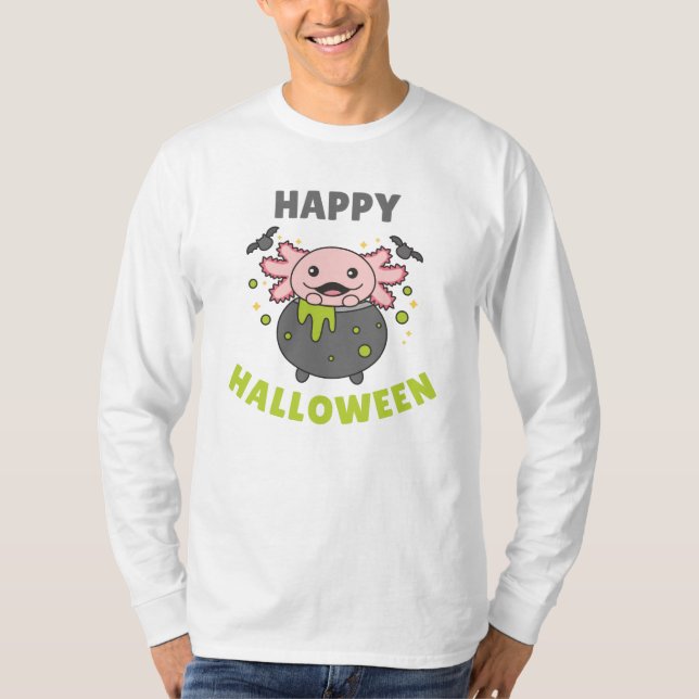 Camiseta Axolotl Feliz Halloween Cauldron Bat (Anverso)