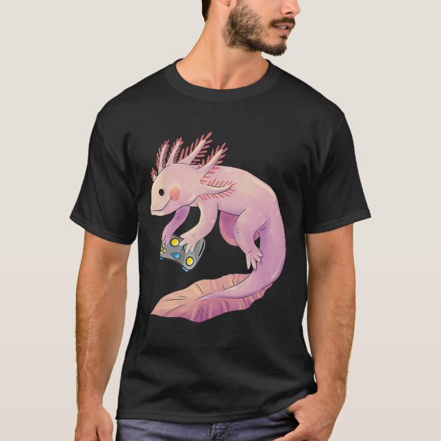 Camiseta Axolotl Fish Jugando Videojuego Axolotl Liza Blanc (Anverso)