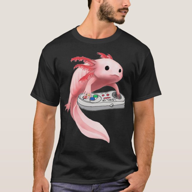 Camiseta Axolotl Fish Playing Video Game WhiteAxolotl Lizar (Anverso)