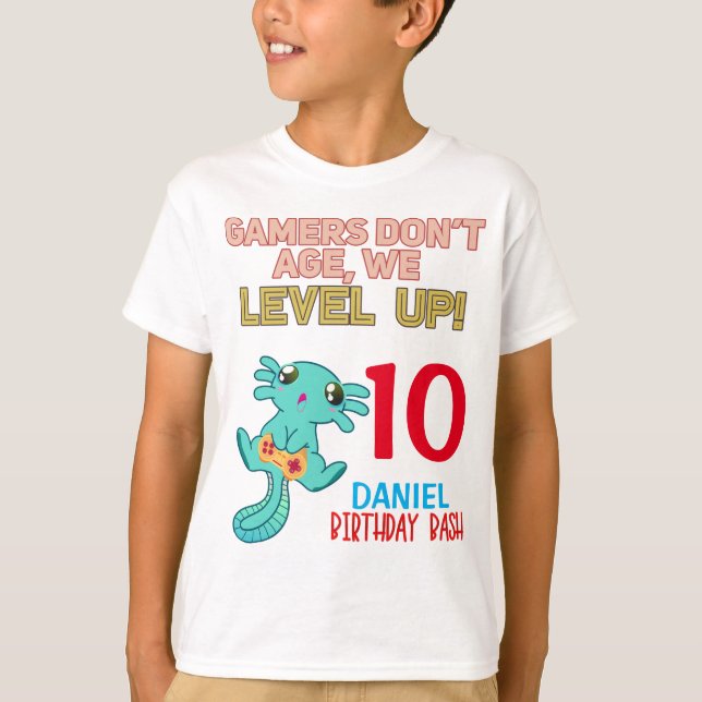 Camiseta Axolotl Gamer Birthday Boy Video Game Fiesta (Anverso)