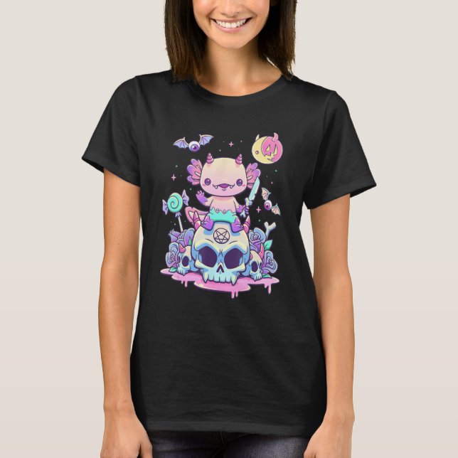 Camiseta Axolotl Halloween Skull Creepy Axolotl Pastel Goth (Anverso)