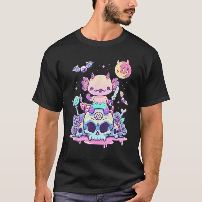 Camiseta Axolotl Halloween Skull Creepy Axolotl Pastel Goth (Anverso)