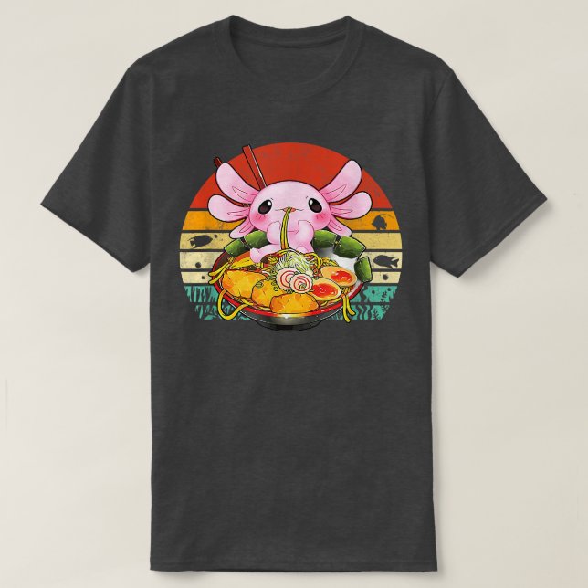 Camiseta Axolotl Kawaii comiendo fideos Ramen Anime Vintage (Diseño del anverso)
