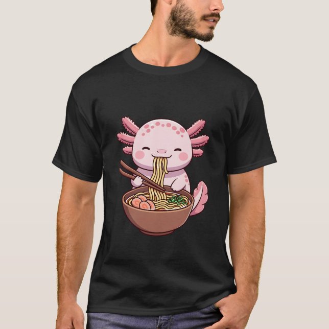 Camiseta Axolotl Kawaii Comiendo Ramen (Anverso)