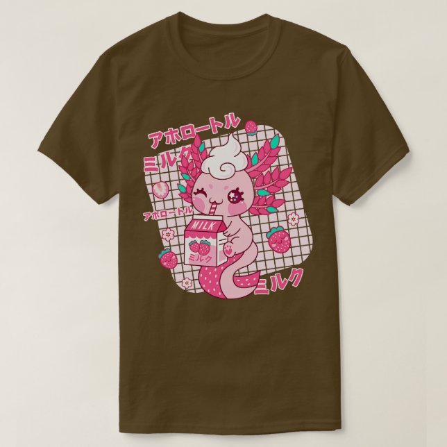 Camiseta Axolotl kawaii Fresa Leche japonesa (Diseño del anverso)