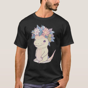 Camiseta Axolotl lindo Anfibio Flor Crown acuarela Ani