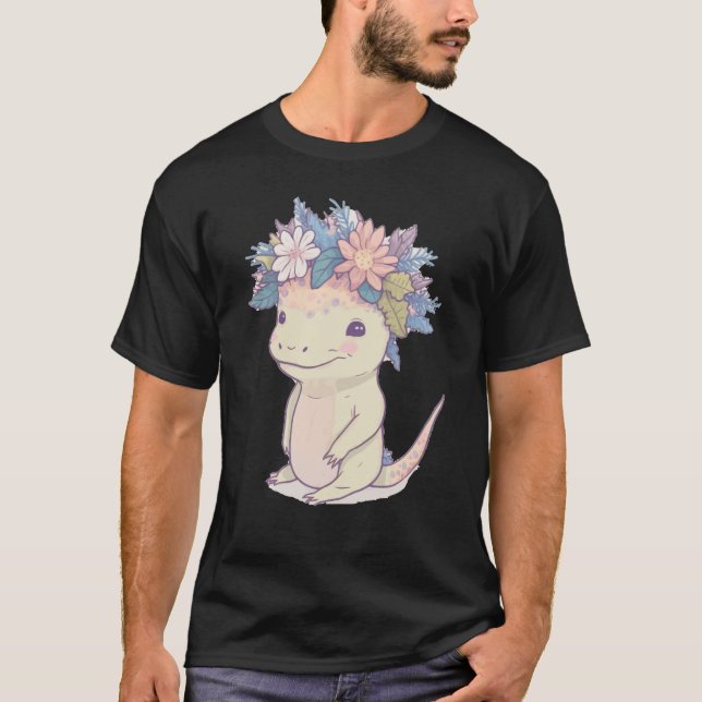 Camiseta Axolotl lindo Anfibio Flor Crown acuarela Ani (Anverso)