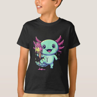 Camiseta Axolotl lindo comiendo helado goteo Funn Kawaii