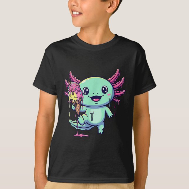 Camiseta Axolotl lindo comiendo helado goteo Funn Kawaii (Anverso)