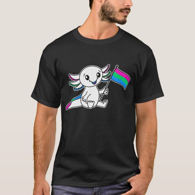 Camiseta Axolotl lindo con bandera del Orgullo Polisexual L (Anverso)