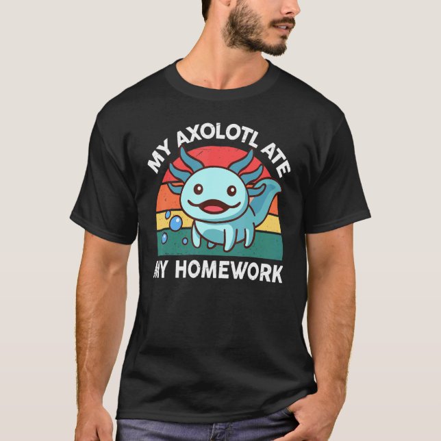 Camiseta Axolotl lindo Mi Axolotl Ate Mi Homework Retro Niñ (Anverso)