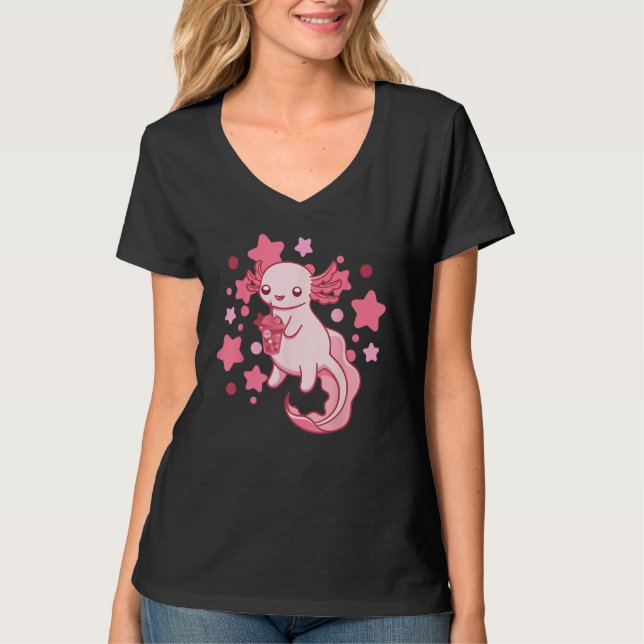 Camiseta Axolotl Milk Tea Axolotl Drinking Boba Tea Pet Axo (Anverso)