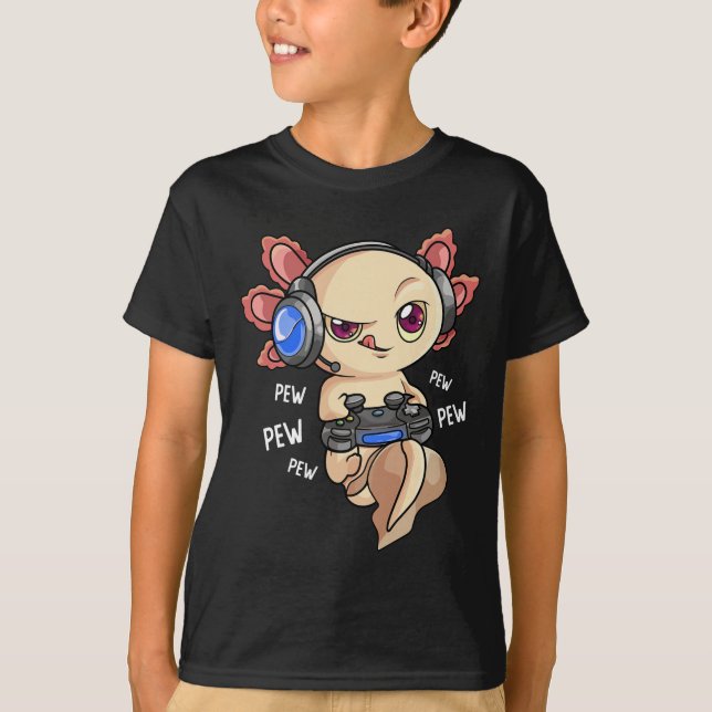 Camiseta Axolotl Niños Gamers - Videojuego Kawaii (Anverso)