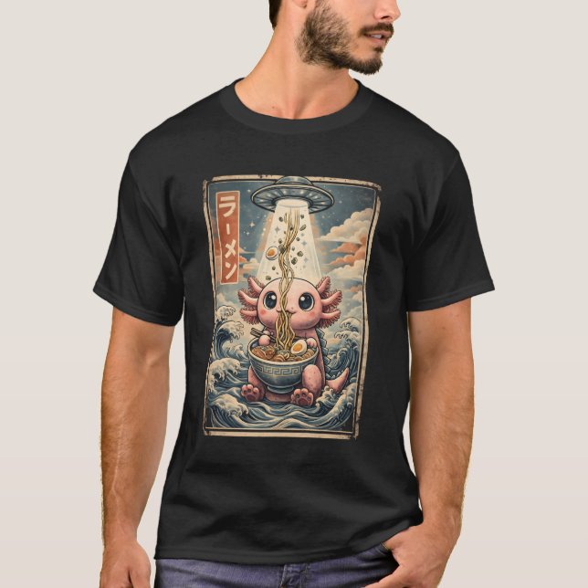 Camiseta Axolotl Ramen UFO Noodles Cute Alien Kawaii Japan  (Anverso)