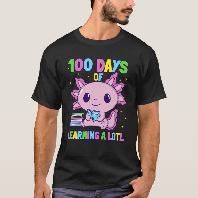 Camiseta Axolotl School Saying 100 days of School for first (Anverso)